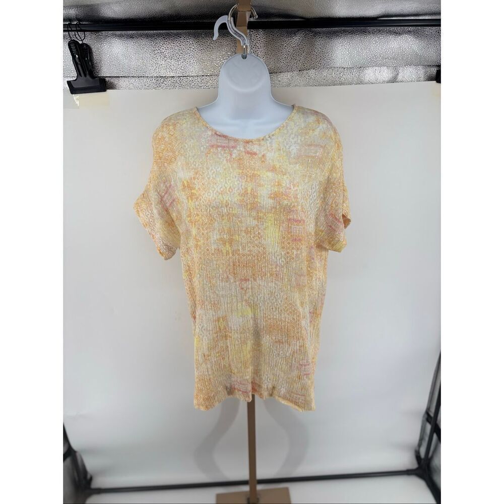 Pure Jill J Jill Linen Blend Tapestry Tee Top Short Sleeve Size S Boho Gauzy